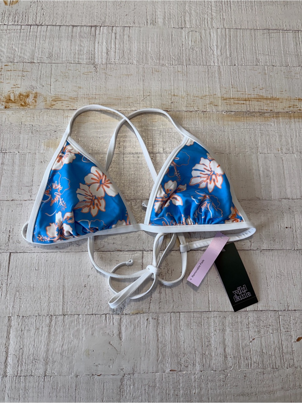Wild Fable‎ Tropical Floral String Bikini Top NWT size Medium Blue White Trim